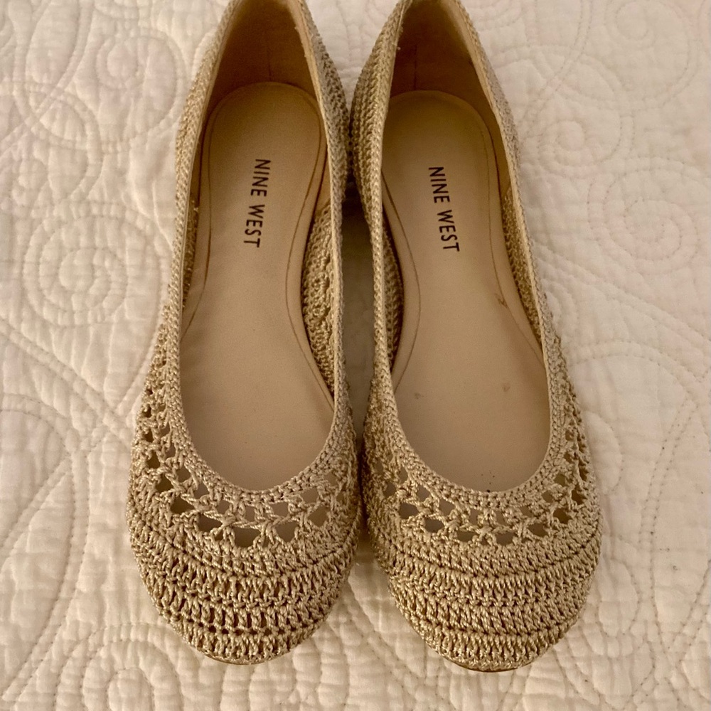 Nine West Tan Crochet Flats with Woven Detail